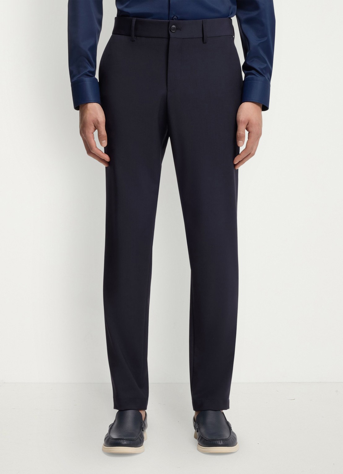 BOSS Slim fit pantalon in wolblend - detail 3 donkerblauw
