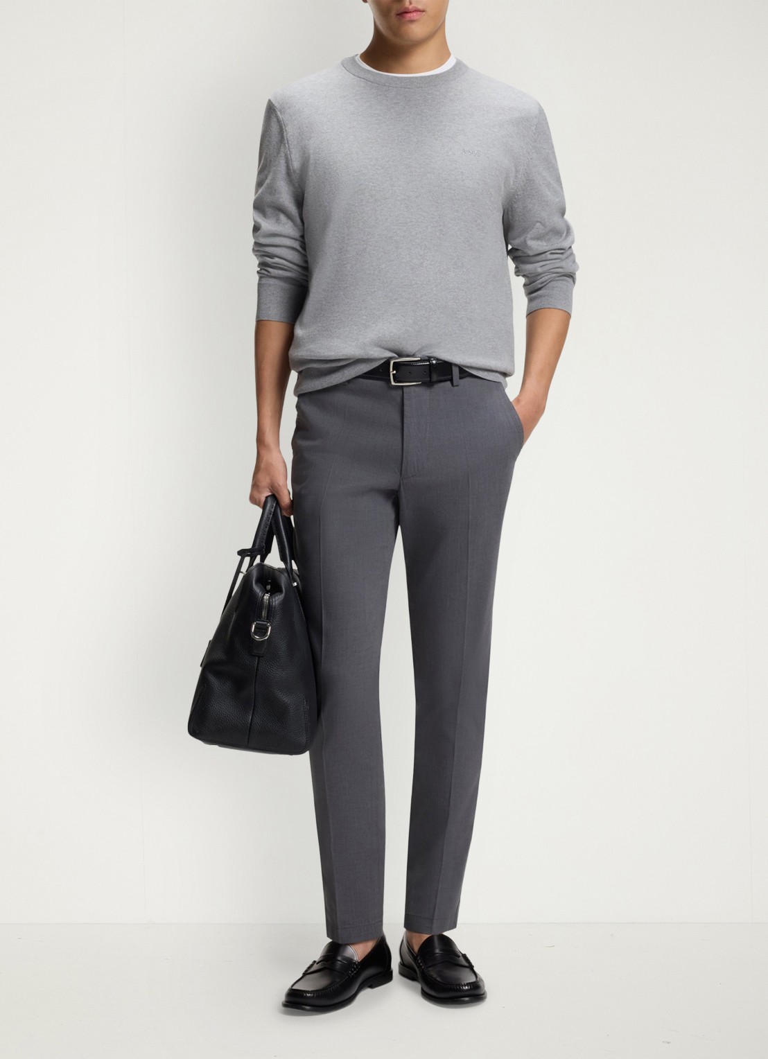 BOSS Slim fit pantalon met steekzakken  - voorkant grijs