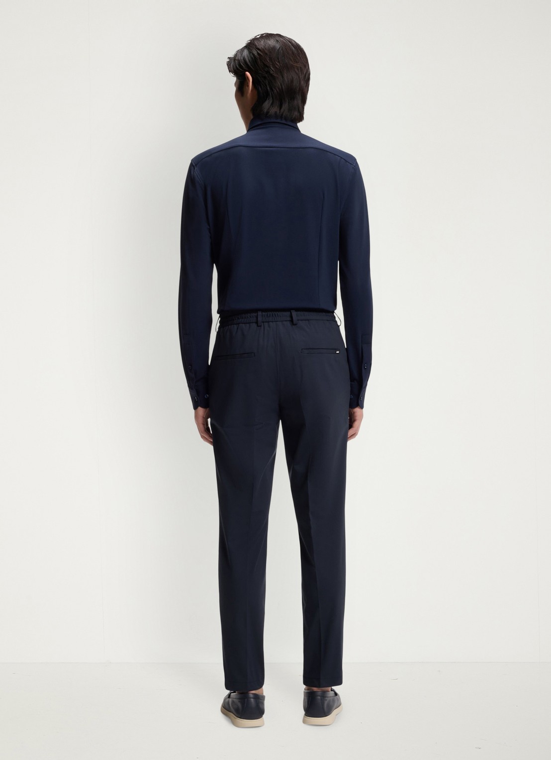 BOSS Slim fit pantalon met trekkoord - achterkant 7 donkerblauw