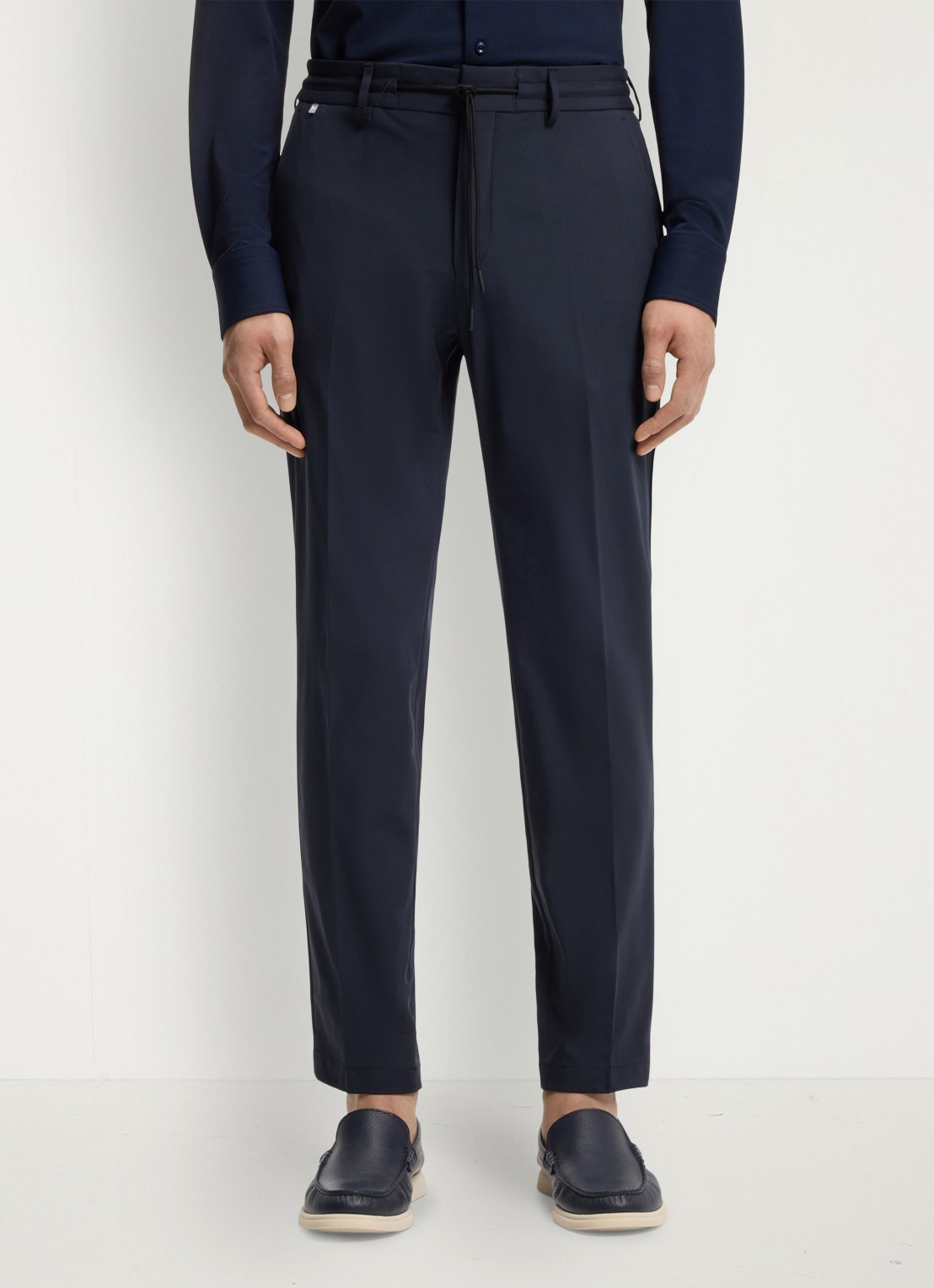 BOSS Slim fit pantalon met trekkoord - detail 3 donkerblauw