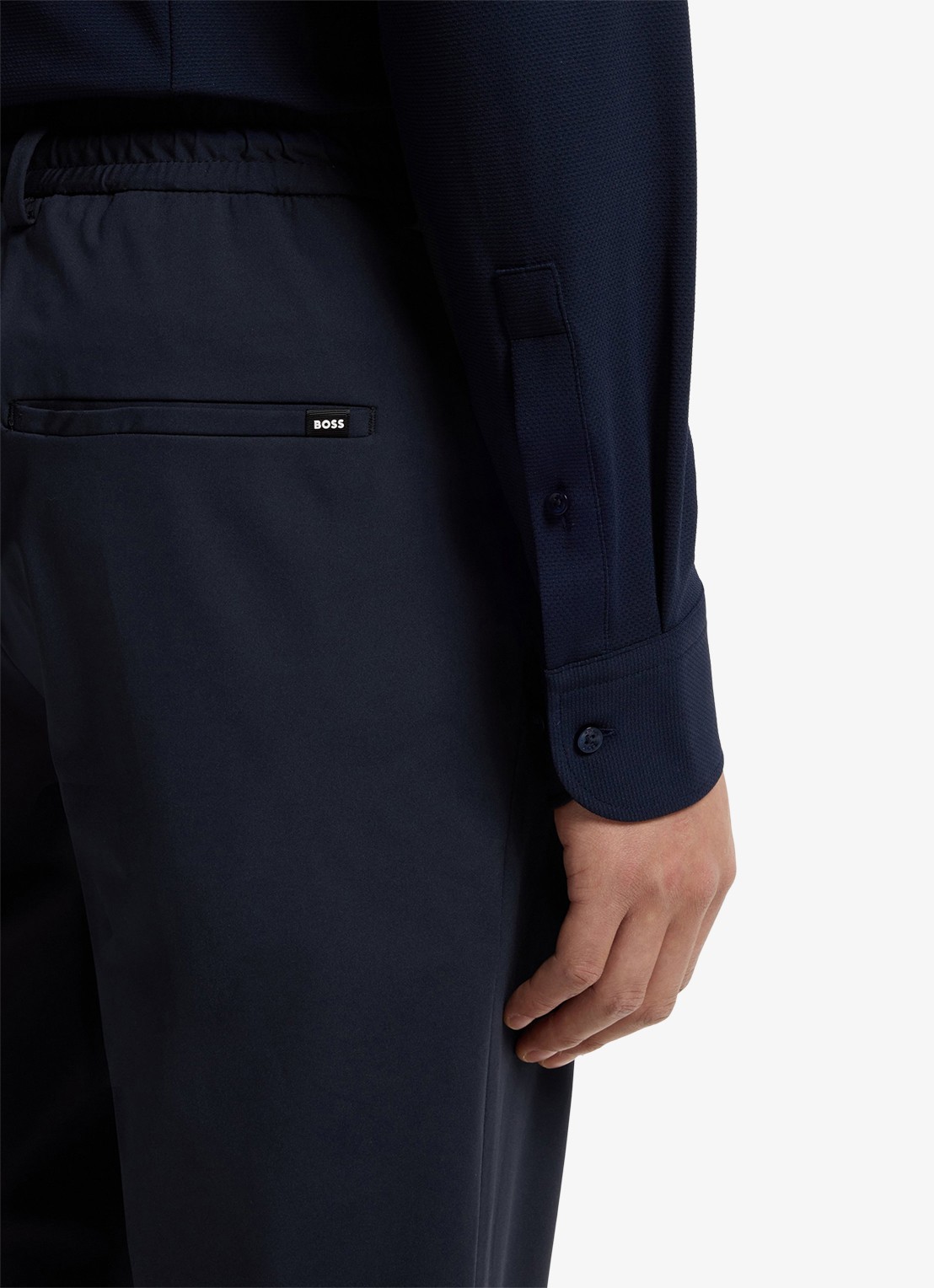 BOSS Slim fit pantalon met trekkoord - detail 6 donkerblauw