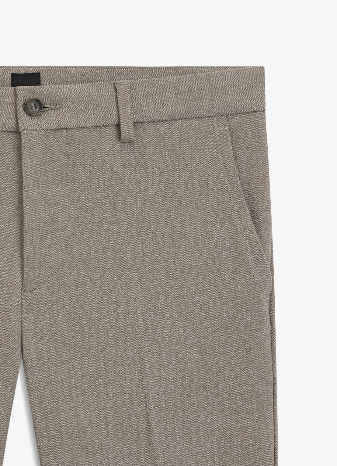 BOSS Slim fit pantalon met visgraatdessin - detail 6 lichtbruin