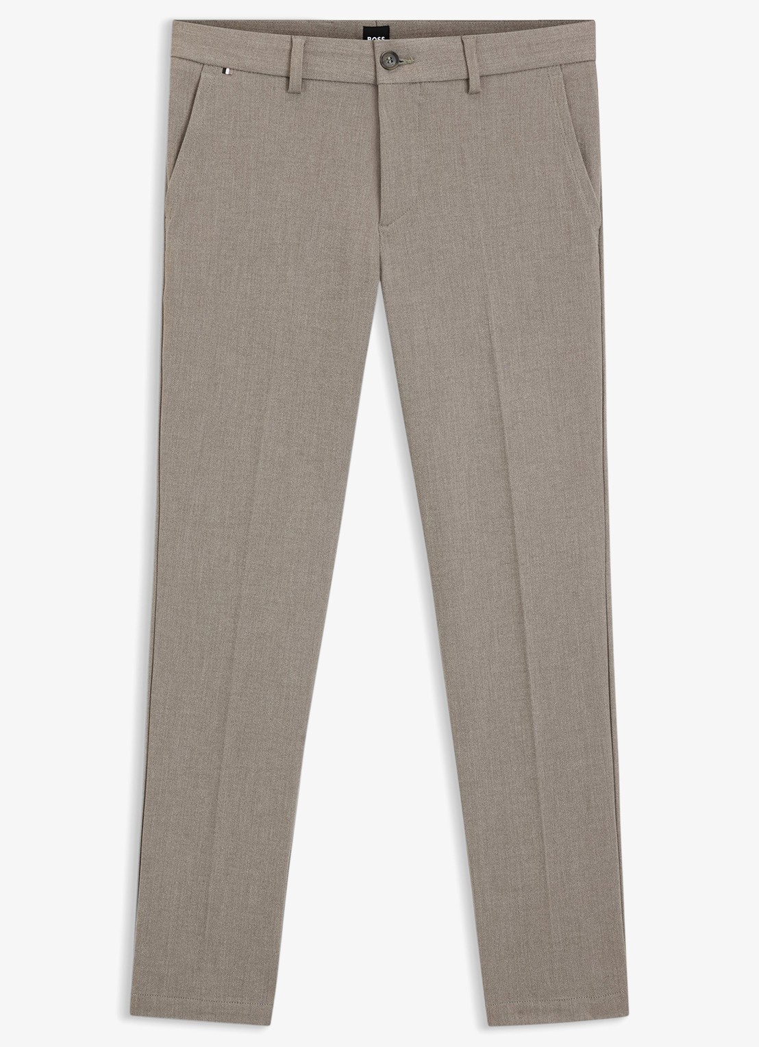 BOSS Slim fit pantalon met visgraatdessin - voorkant lichtbruin