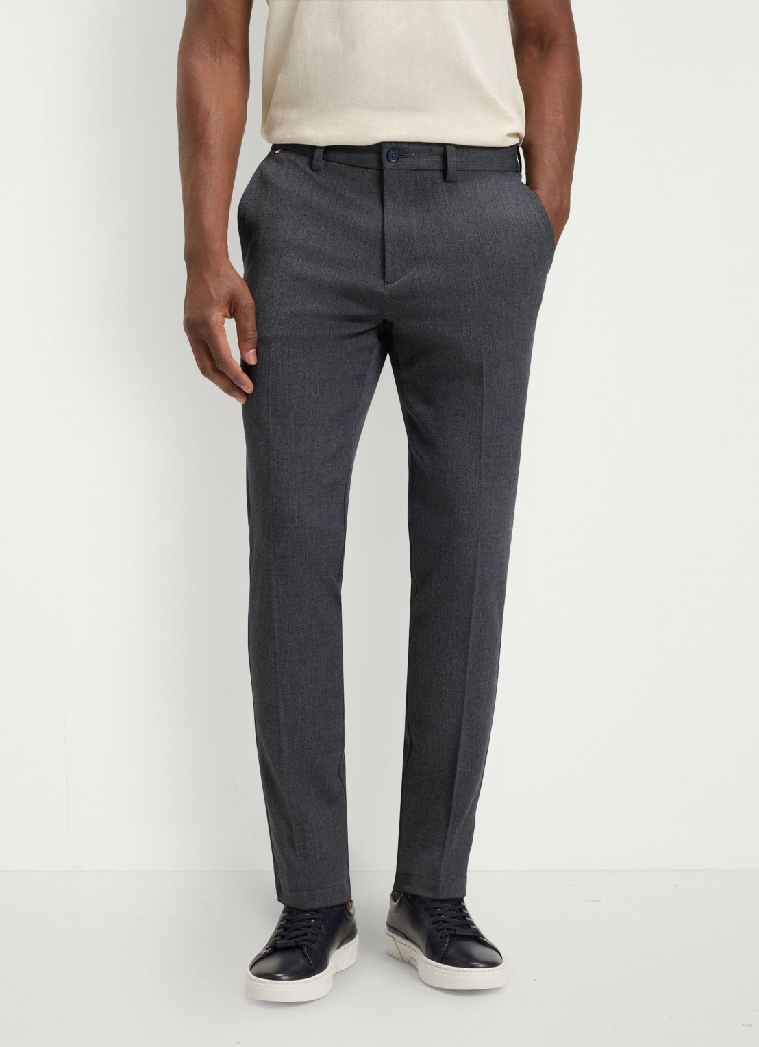 BOSS Slim fit pantalon met visgraatdessin - detail antraciet