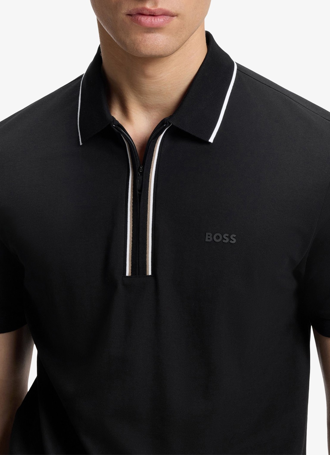 BOSS Slim fit polo met logo - detail 4 zwart