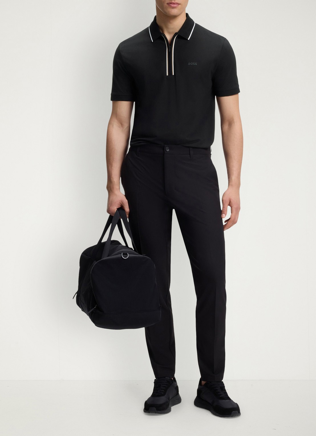 BOSS Slim fit polo met logo - voorkant 2 zwart