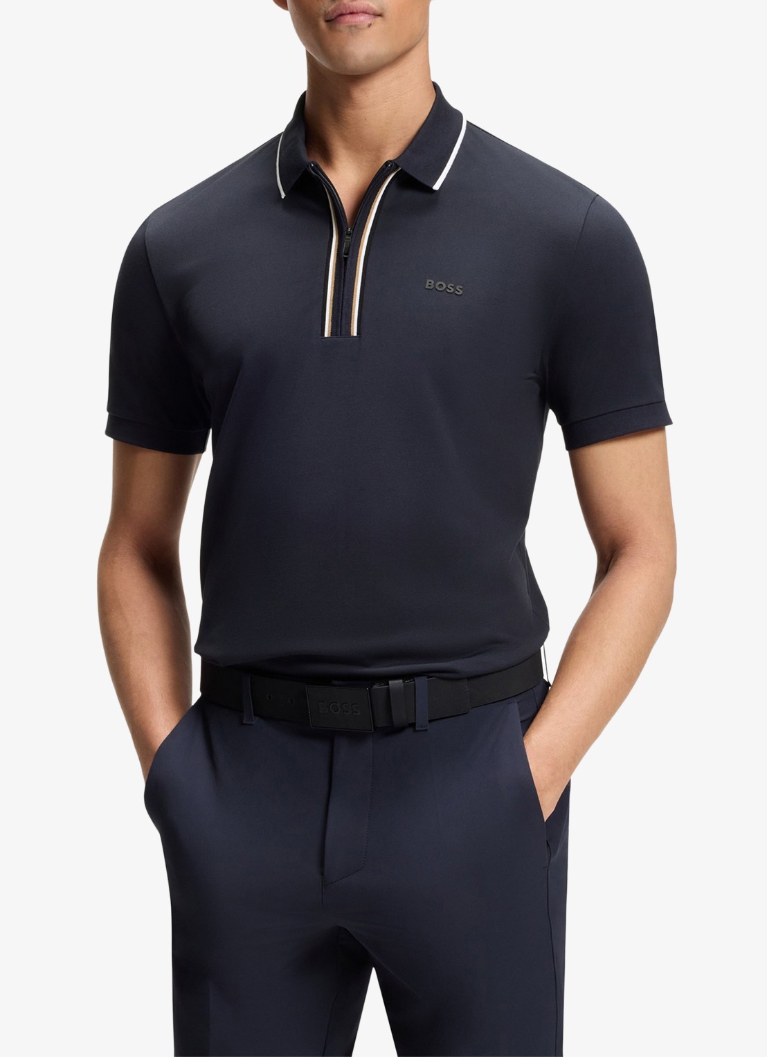 BOSS Slim fit polo met logo - detail 4 donkerblauw