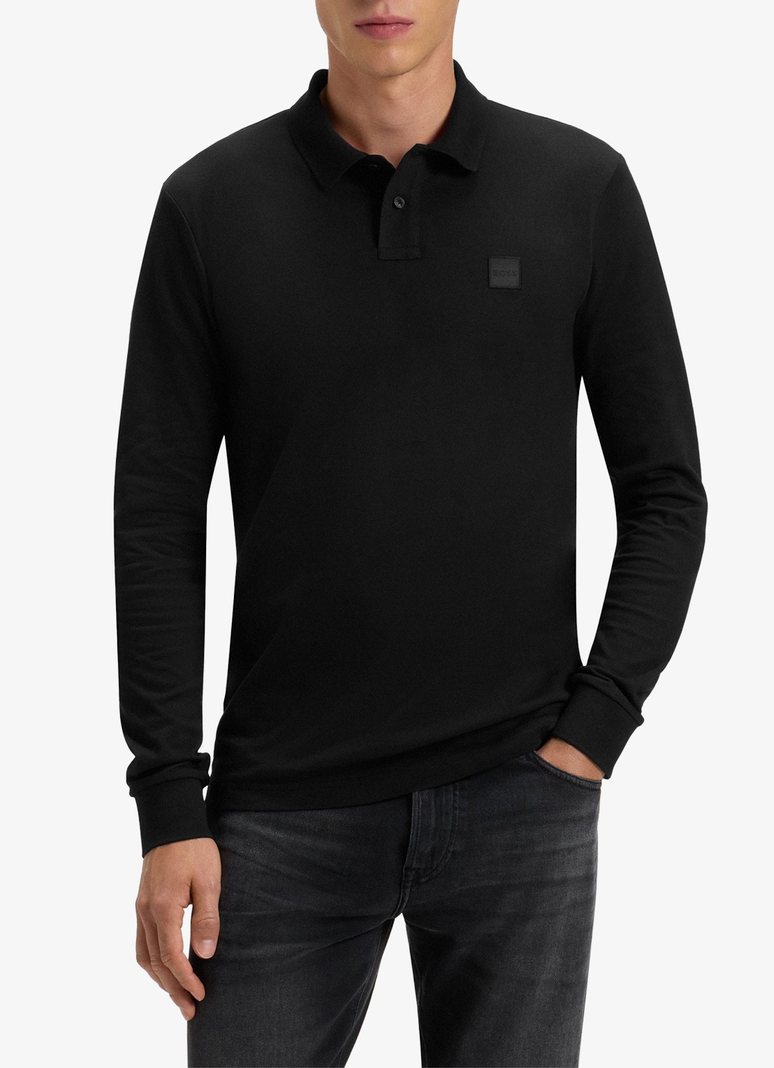 BOSS Slim fit polo van katoen - detail 4 zwart