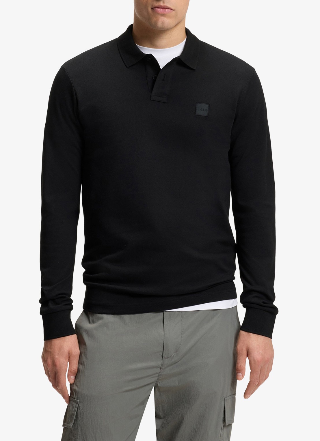 BOSS Slim fit polo van katoen - detail 3 zwart