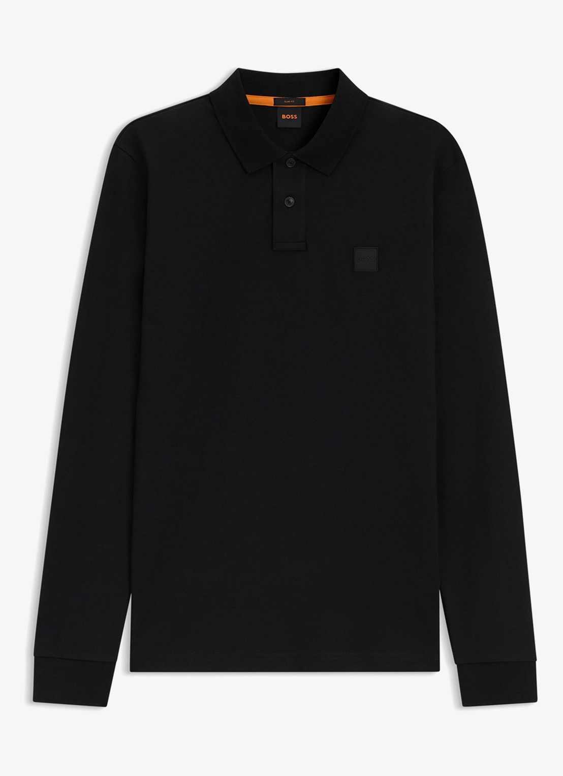 BOSS Slim fit polo van katoen - voorkant 2 zwart