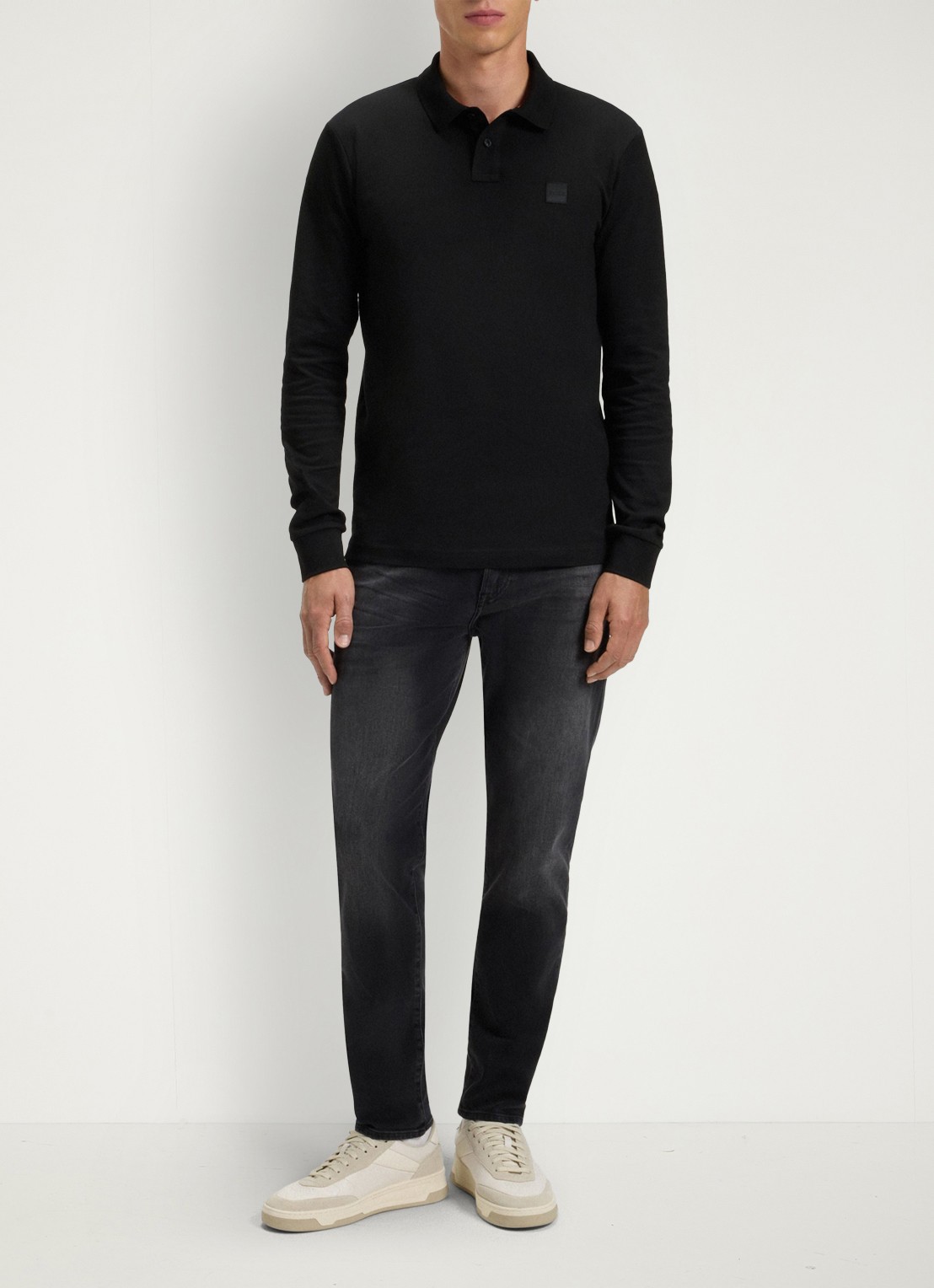 BOSS Slim fit polo van katoen - voorkant 3 zwart