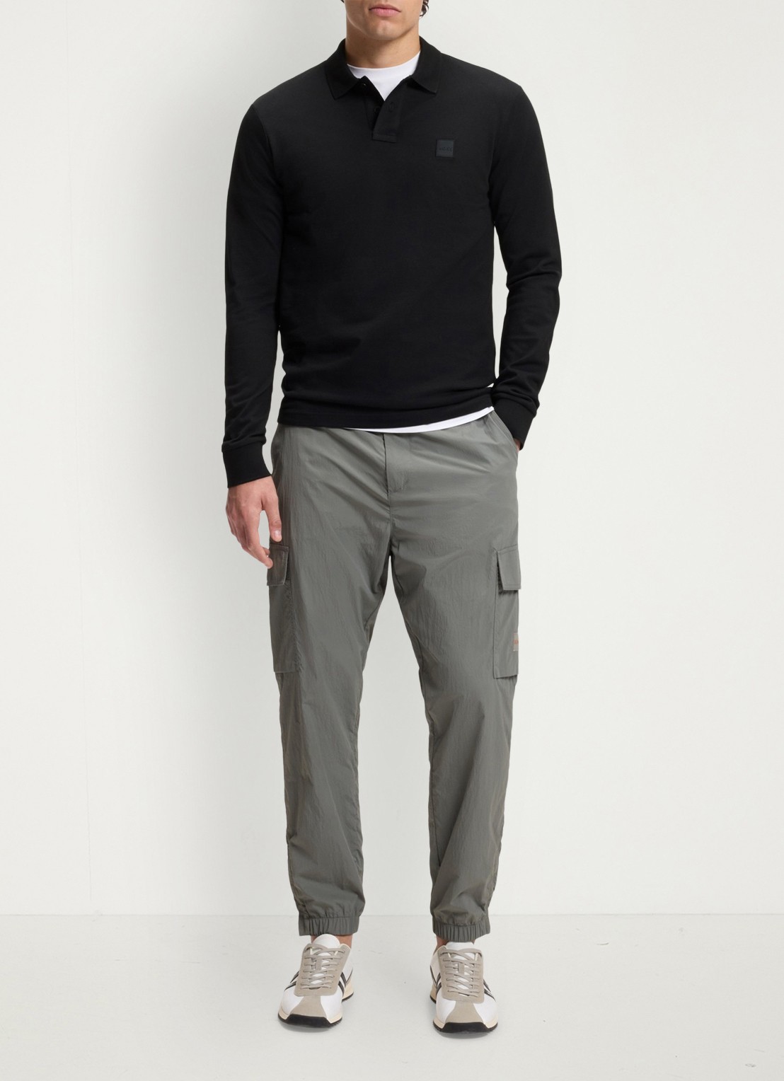 BOSS Slim fit polo van katoen - voorkant 2 zwart