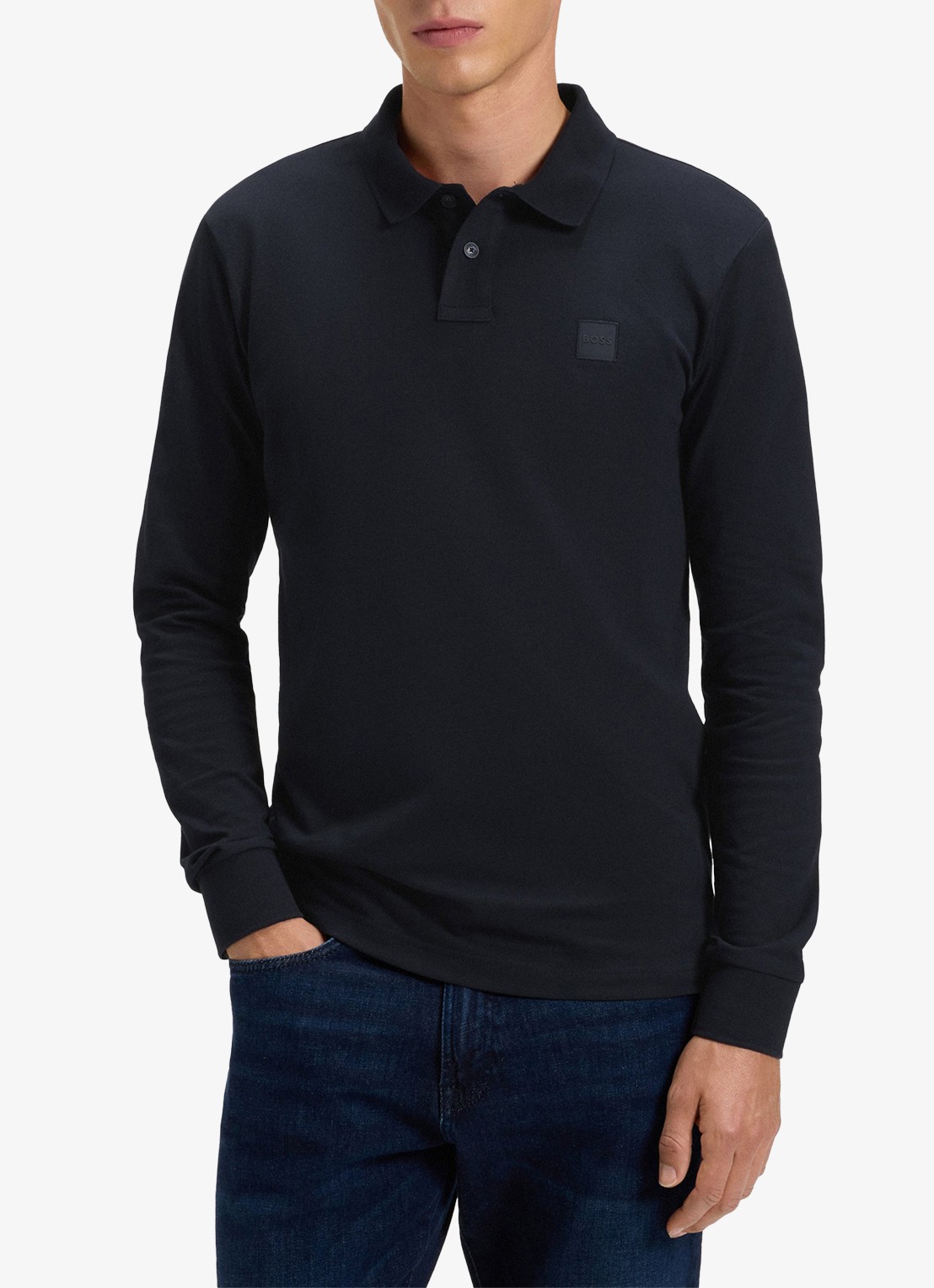 BOSS Slim fit polo van katoen - detail 3 donkerblauw