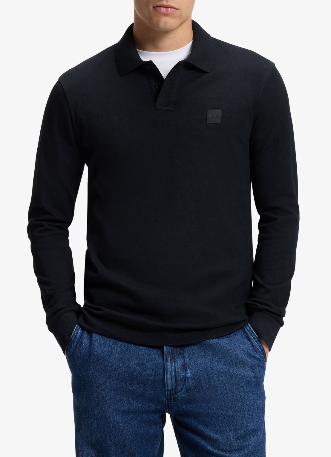 BOSS Slim fit polo van katoen - detail 4 donkerblauw
