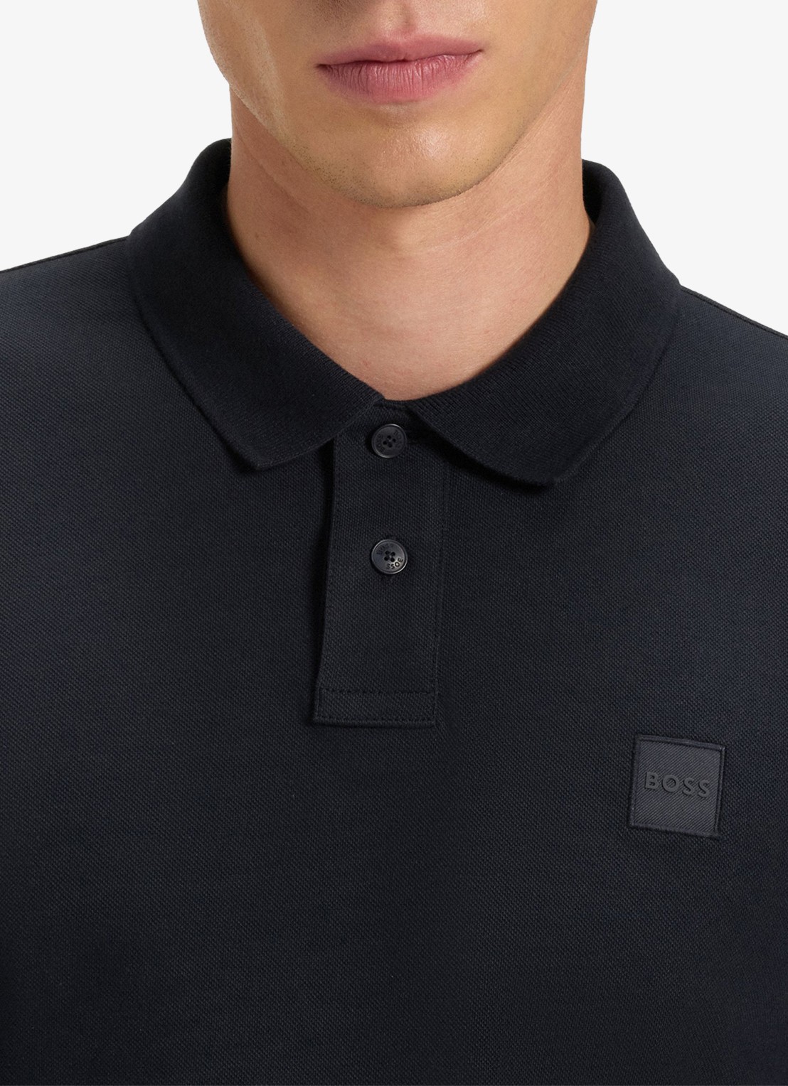 BOSS Slim fit polo van katoen - detail 4 donkerblauw