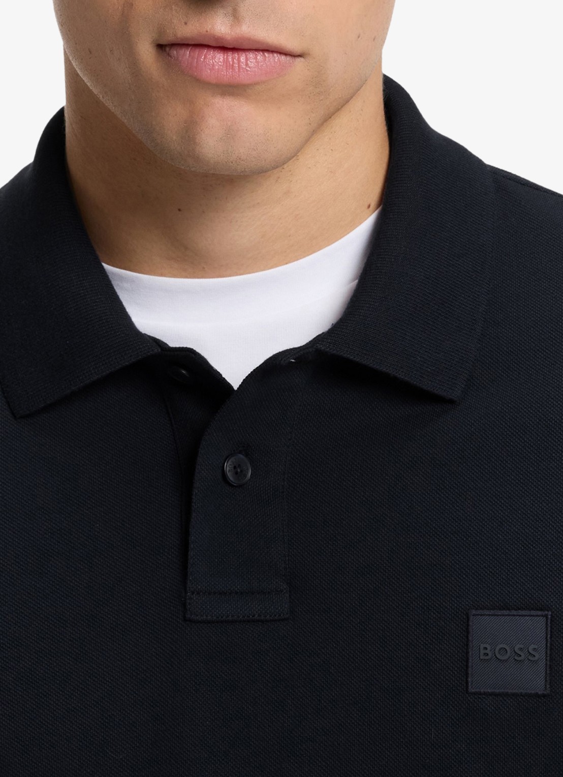 BOSS Slim fit polo van katoen - detail 6 donkerblauw