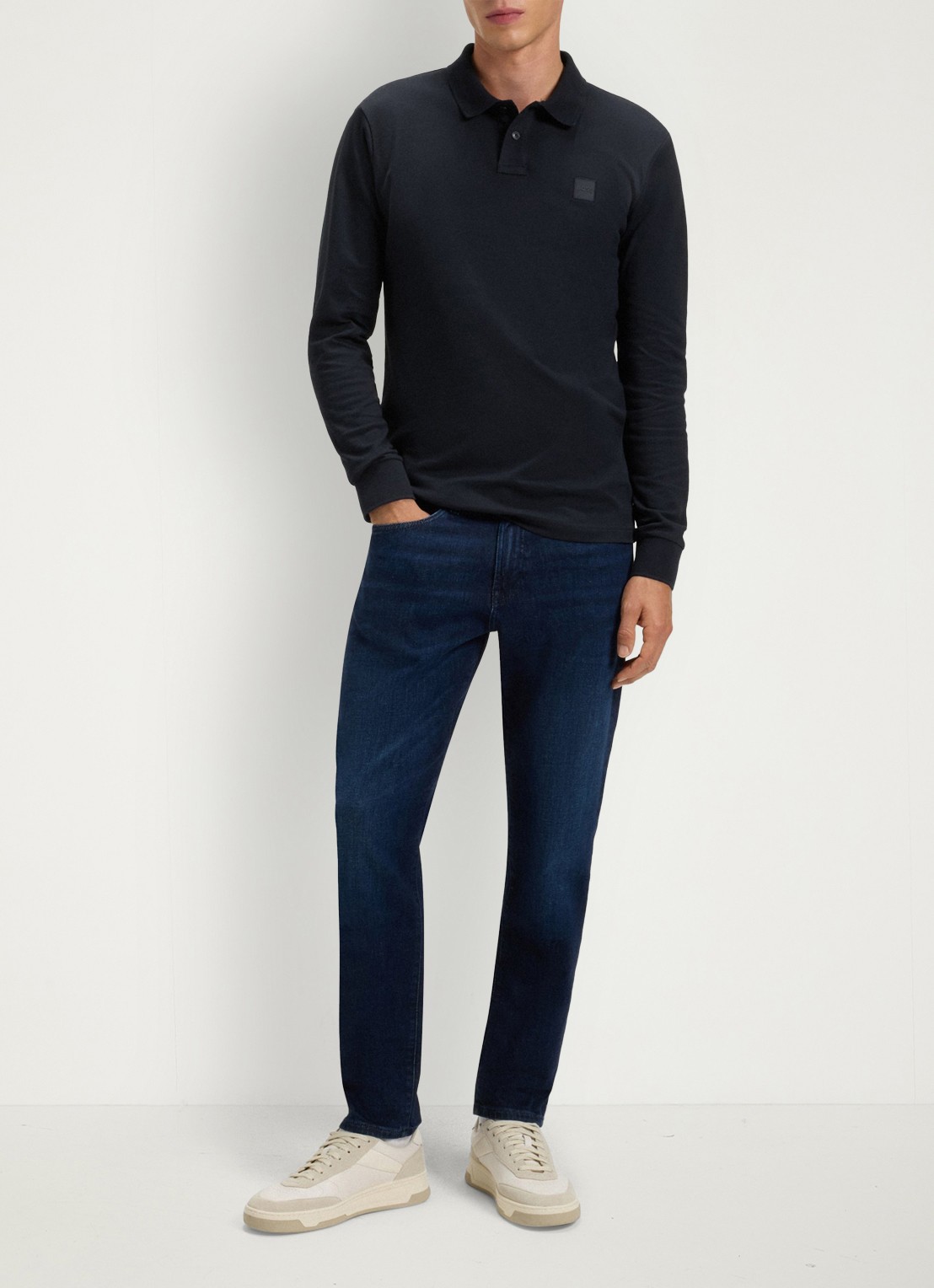 BOSS Slim fit polo van katoen - voorkant 2 donkerblauw
