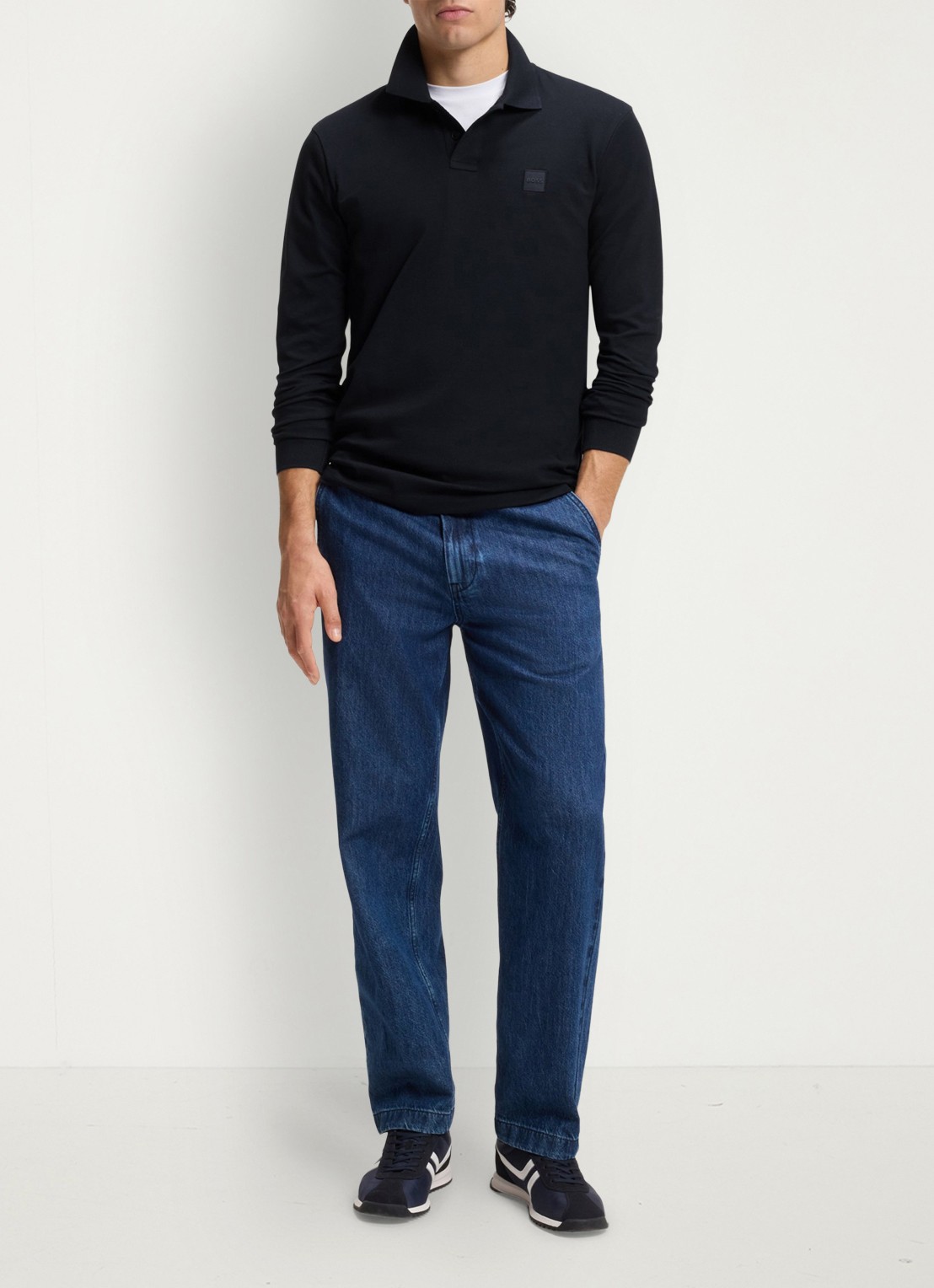 BOSS Slim fit polo van katoen - voorkant 2 donkerblauw
