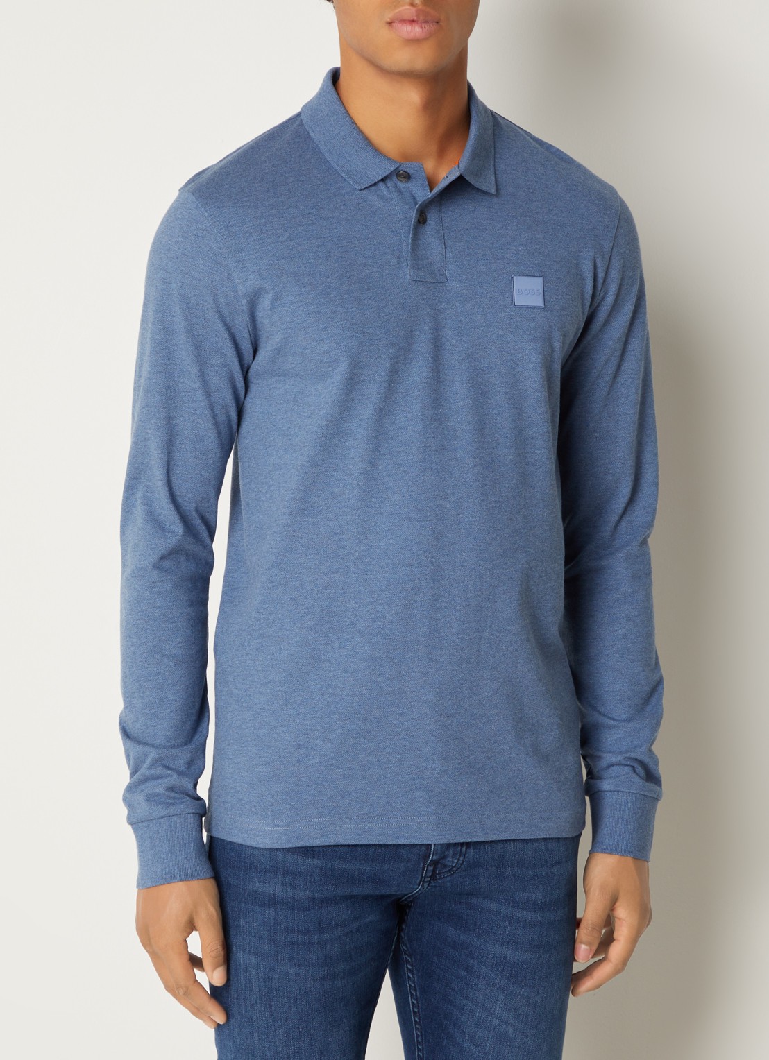 BOSS Slim fit polo van katoen - detail blauw