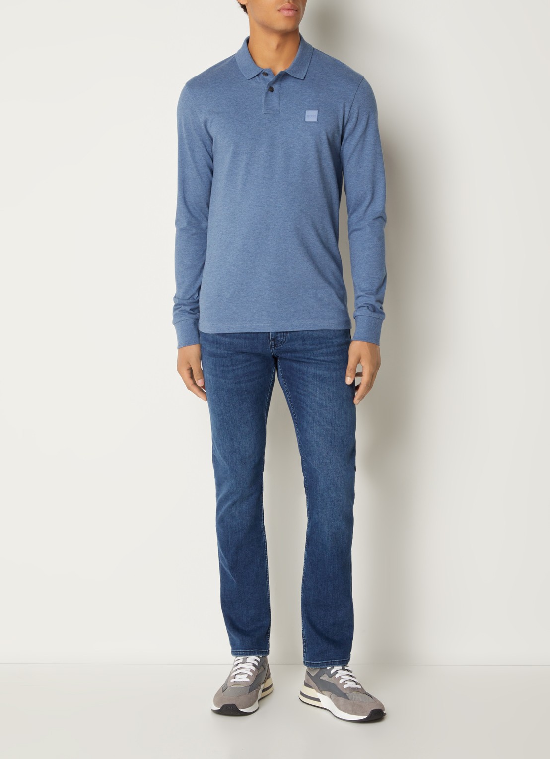 BOSS Slim fit polo van katoen - voorkant 3 blauw