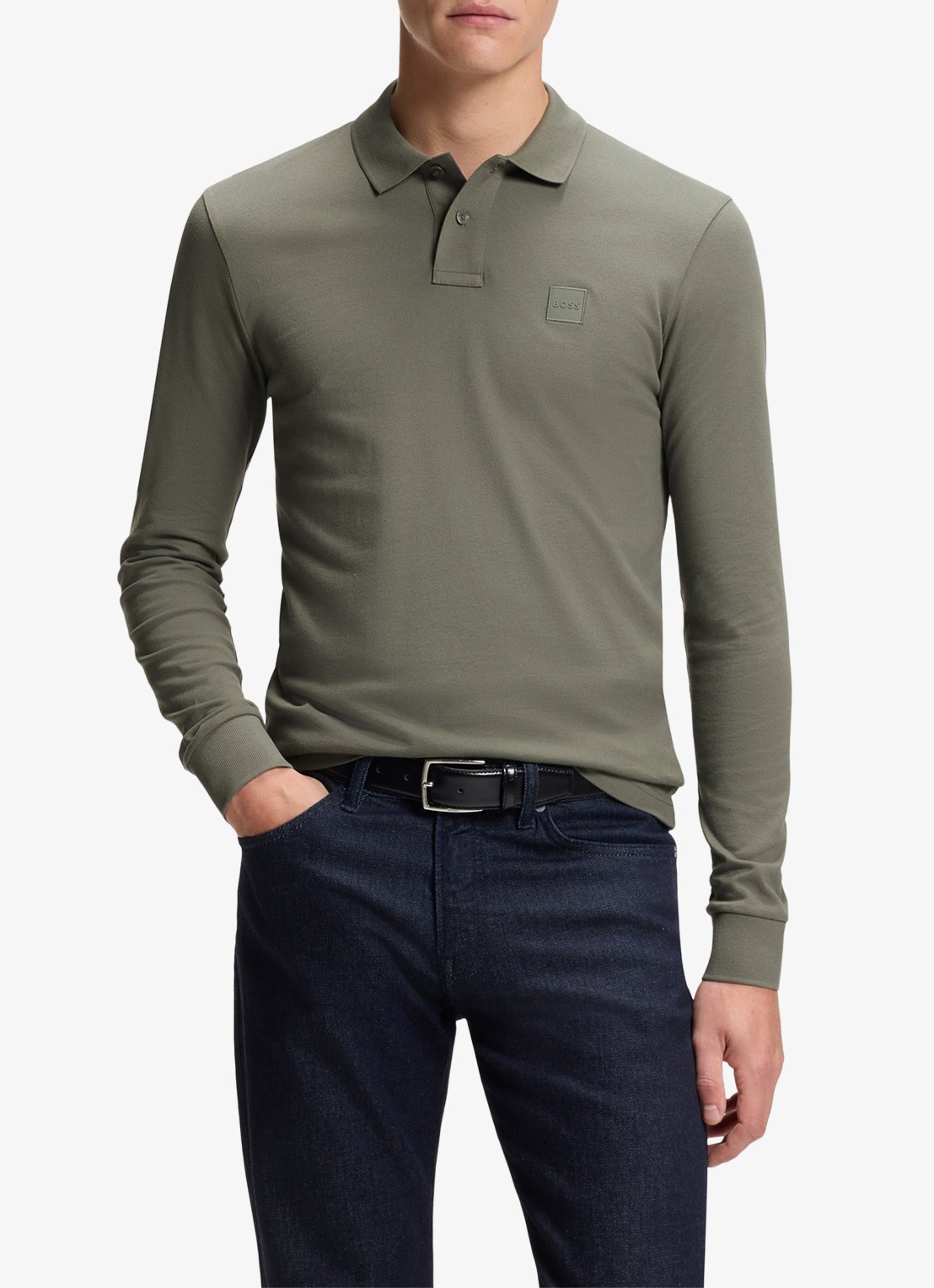 BOSS Slim fit polo van katoen - detail 6 grijs