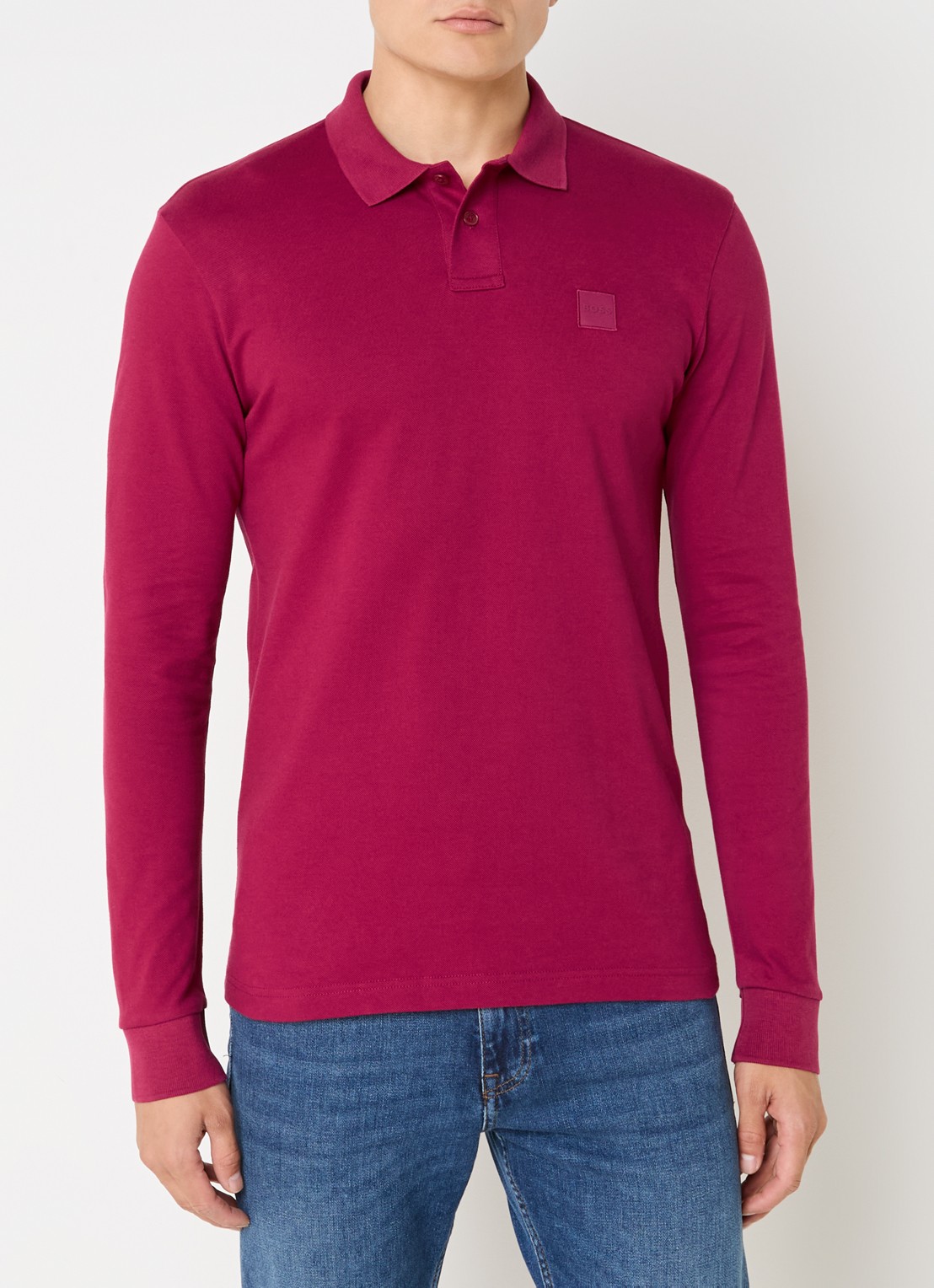BOSS Slim fit polo van katoen - detail 3 kersenrood