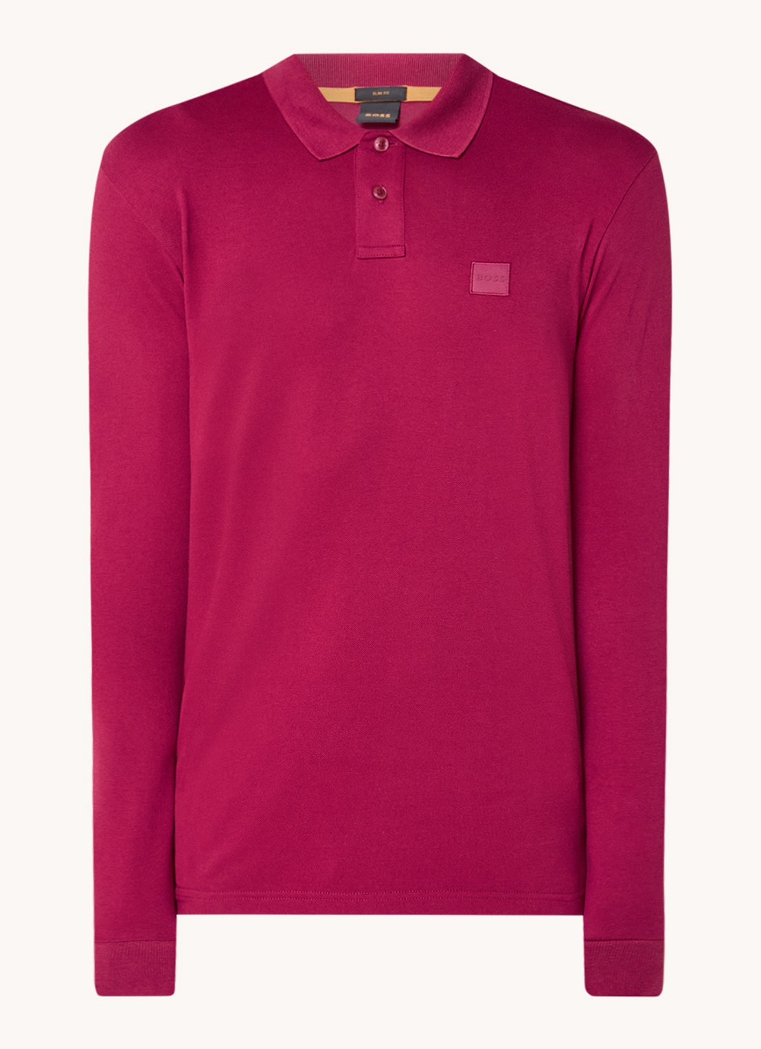 BOSS Slim fit polo van katoen - voorkant kersenrood