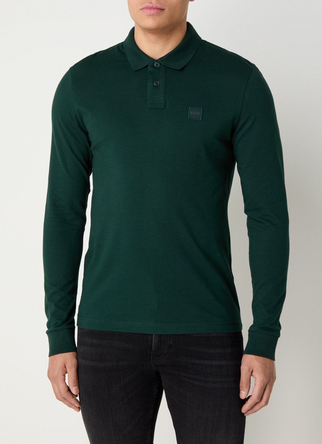 BOSS Slim fit polo van katoen - detail 4 groen