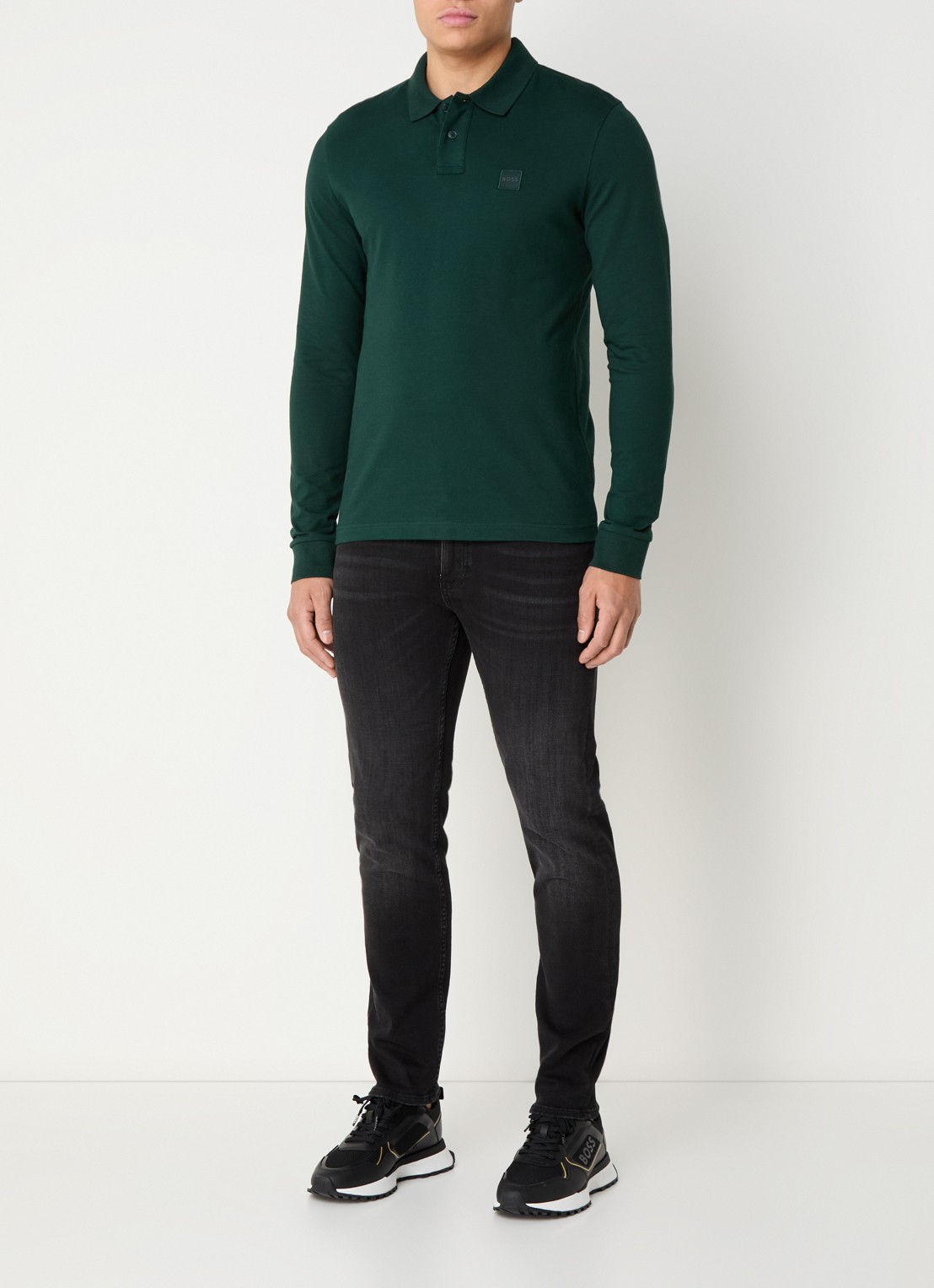 BOSS Slim fit polo van katoen - voorkant 3 groen