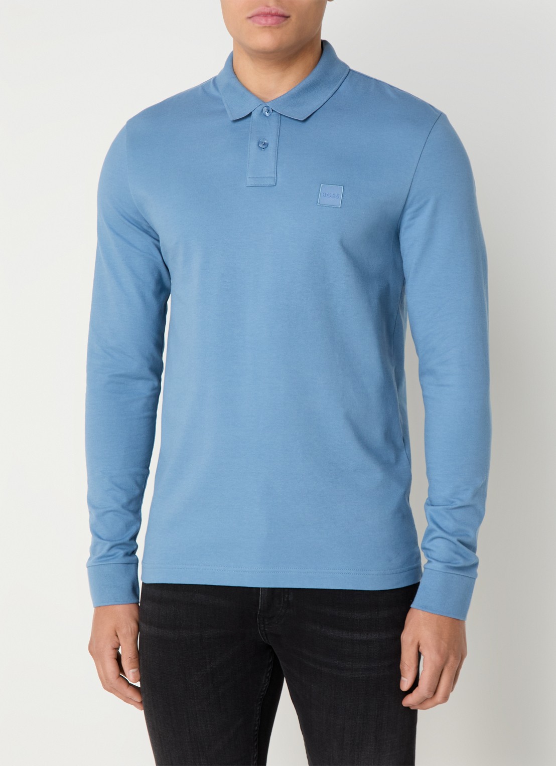 BOSS Slim fit polo van katoen - detail 4 staalblauw