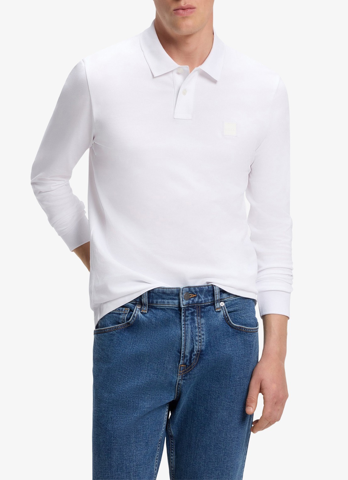 BOSS Slim fit polo van katoen - detail 2 wit