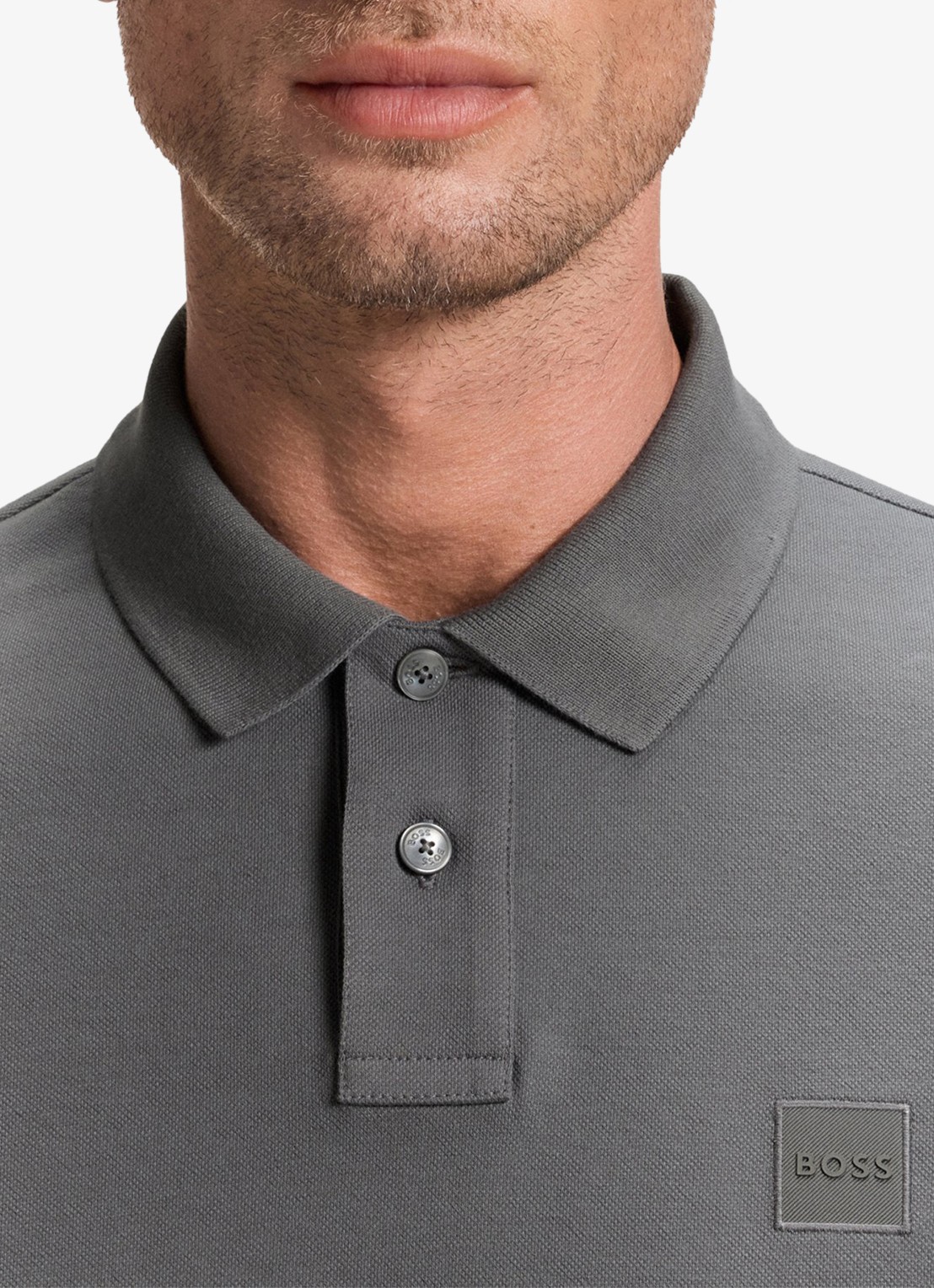 BOSS Slim fit polo van katoen - detail 5 middengrijs