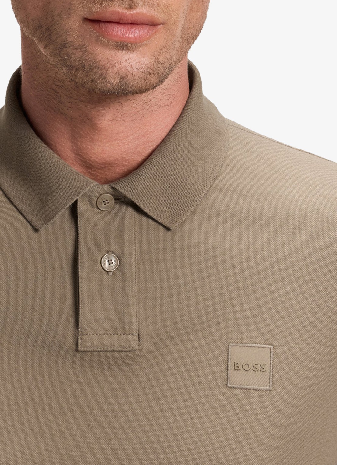 BOSS Slim fit polo van katoen - detail 5 khaki