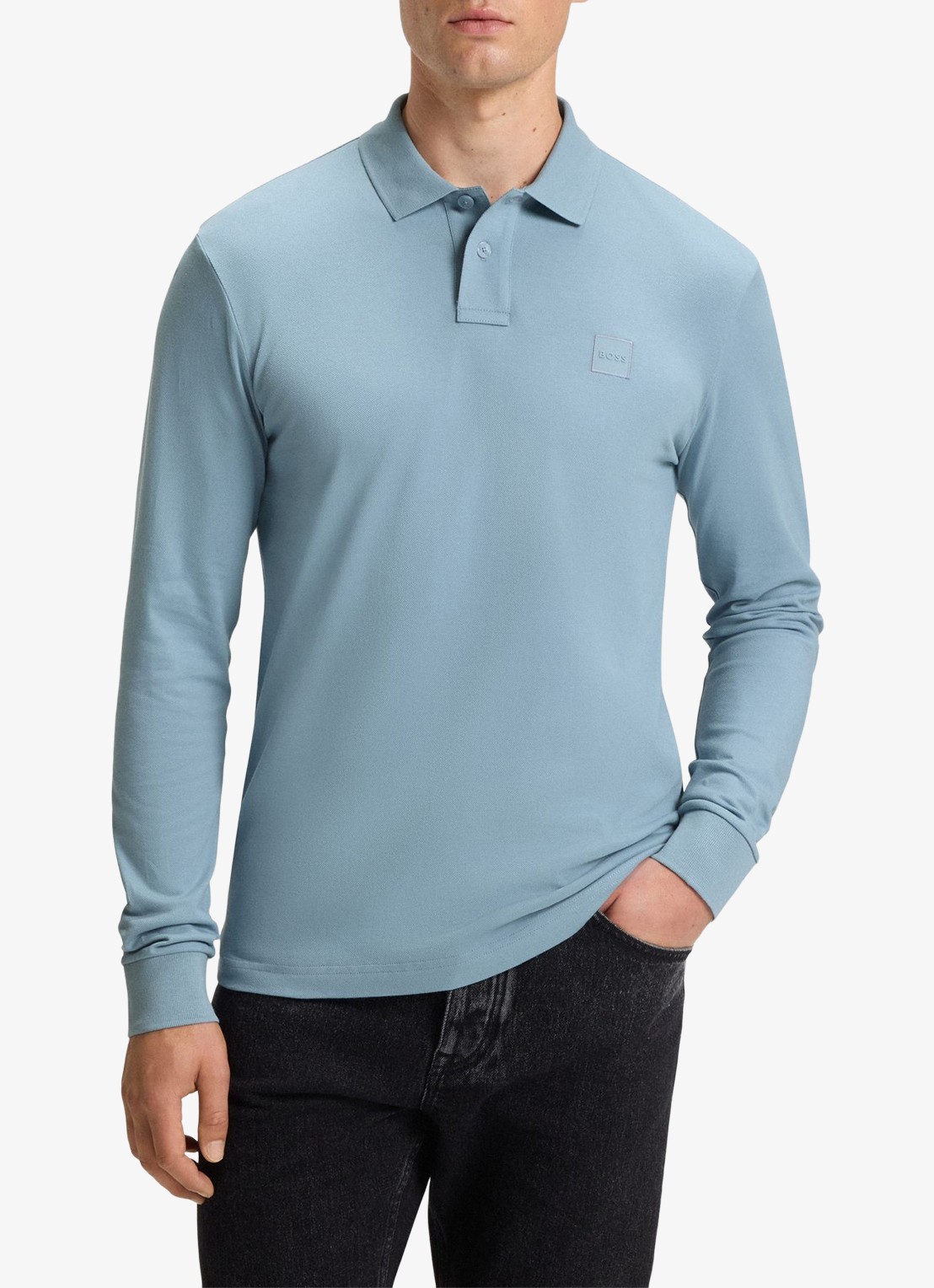 BOSS Slim fit polo van katoen - detail 3 pastel blue / blauw