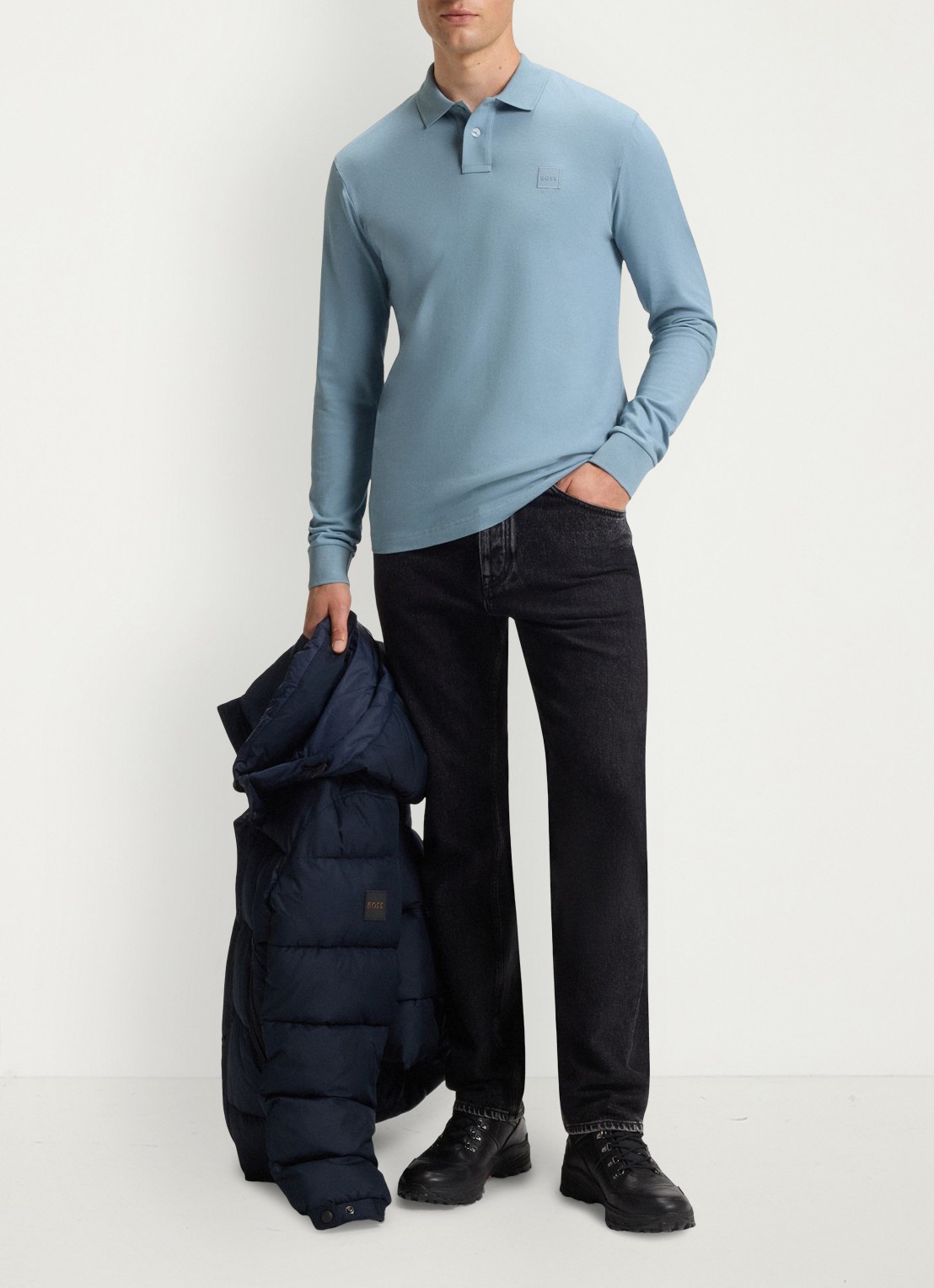 BOSS Slim fit polo van katoen - voorkant 8 pastel blue / blauw