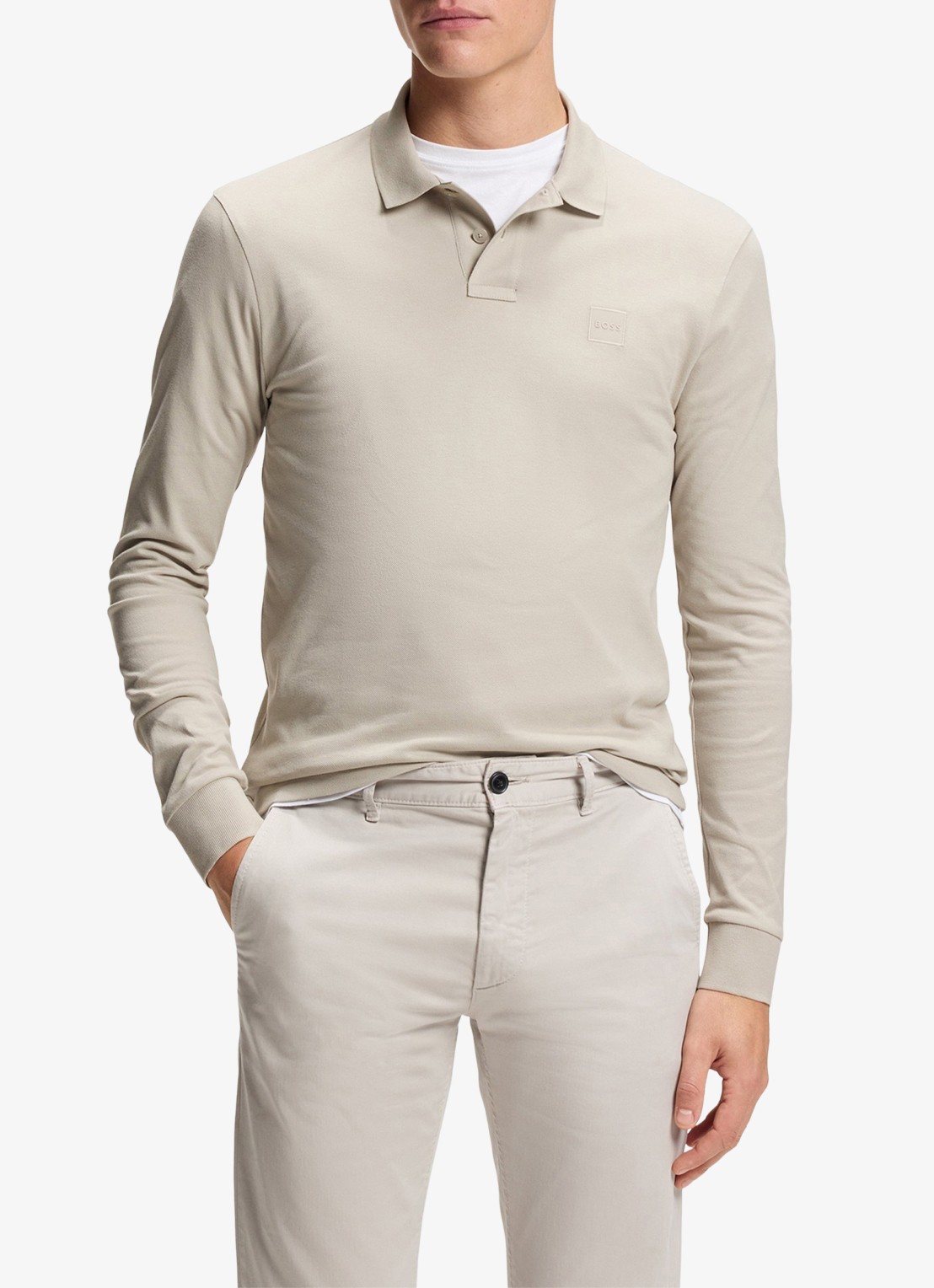 BOSS Slim fit polo van katoen - detail 3 open grey / grijs