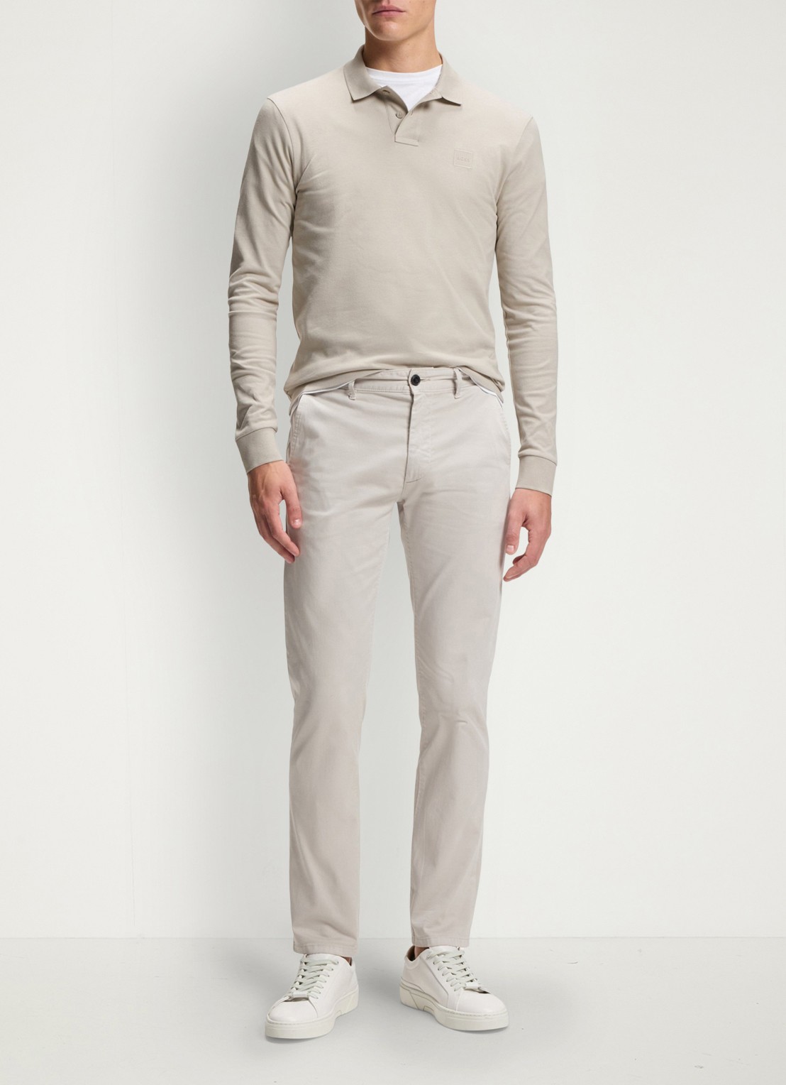 BOSS Slim fit polo van katoen - voorkant 2 open grey / grijs