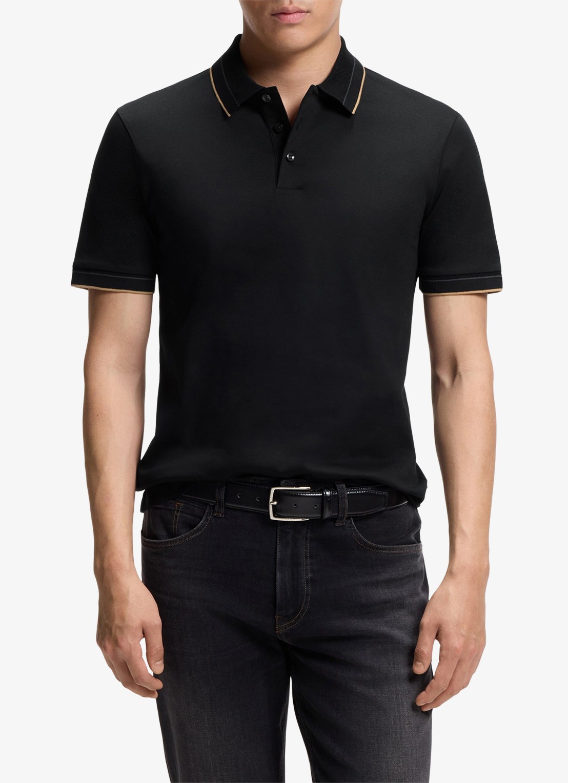 BOSS Slim fit polo van katoen - detail 4 zwart