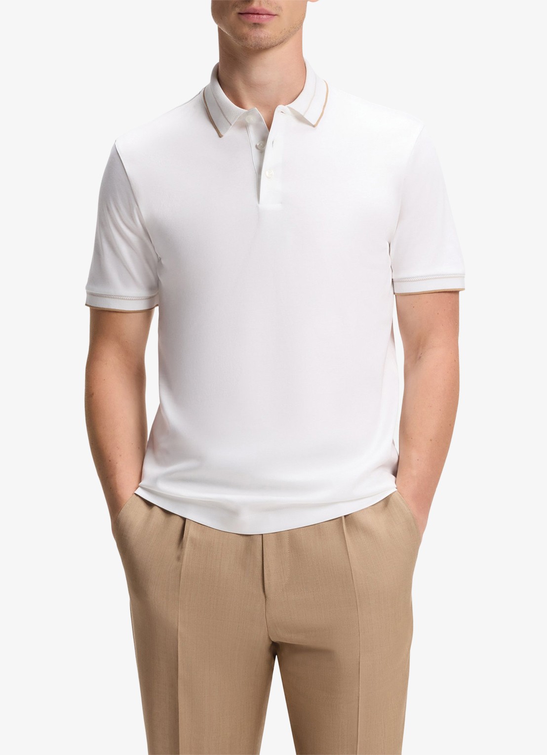 BOSS Slim fit polo van katoen - detail 3 wit