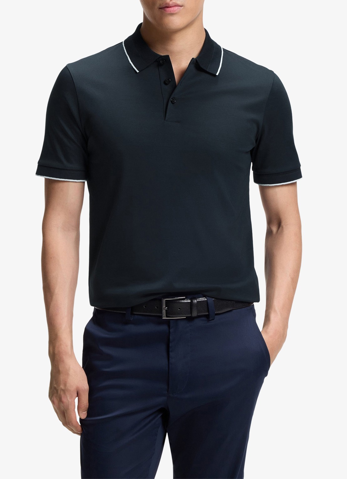 BOSS Slim fit polo van katoen - detail donkerblauw