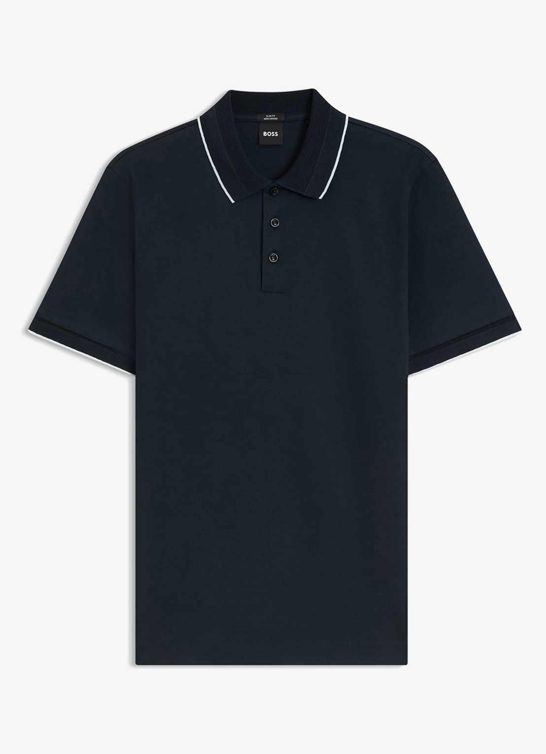 BOSS Slim fit polo van katoen - voorkant 3 donkerblauw