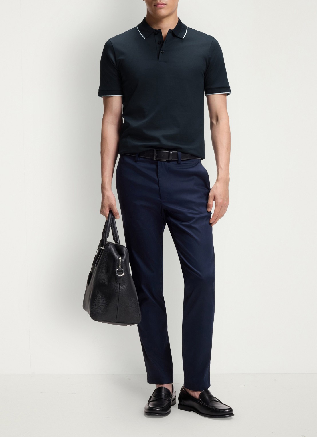 BOSS Slim fit polo van katoen - voorkant 4 donkerblauw