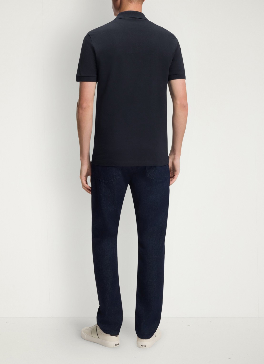 BOSS Slim-fit polo van stretchkatoen met logopatch - achterkant 6 donkerblauw