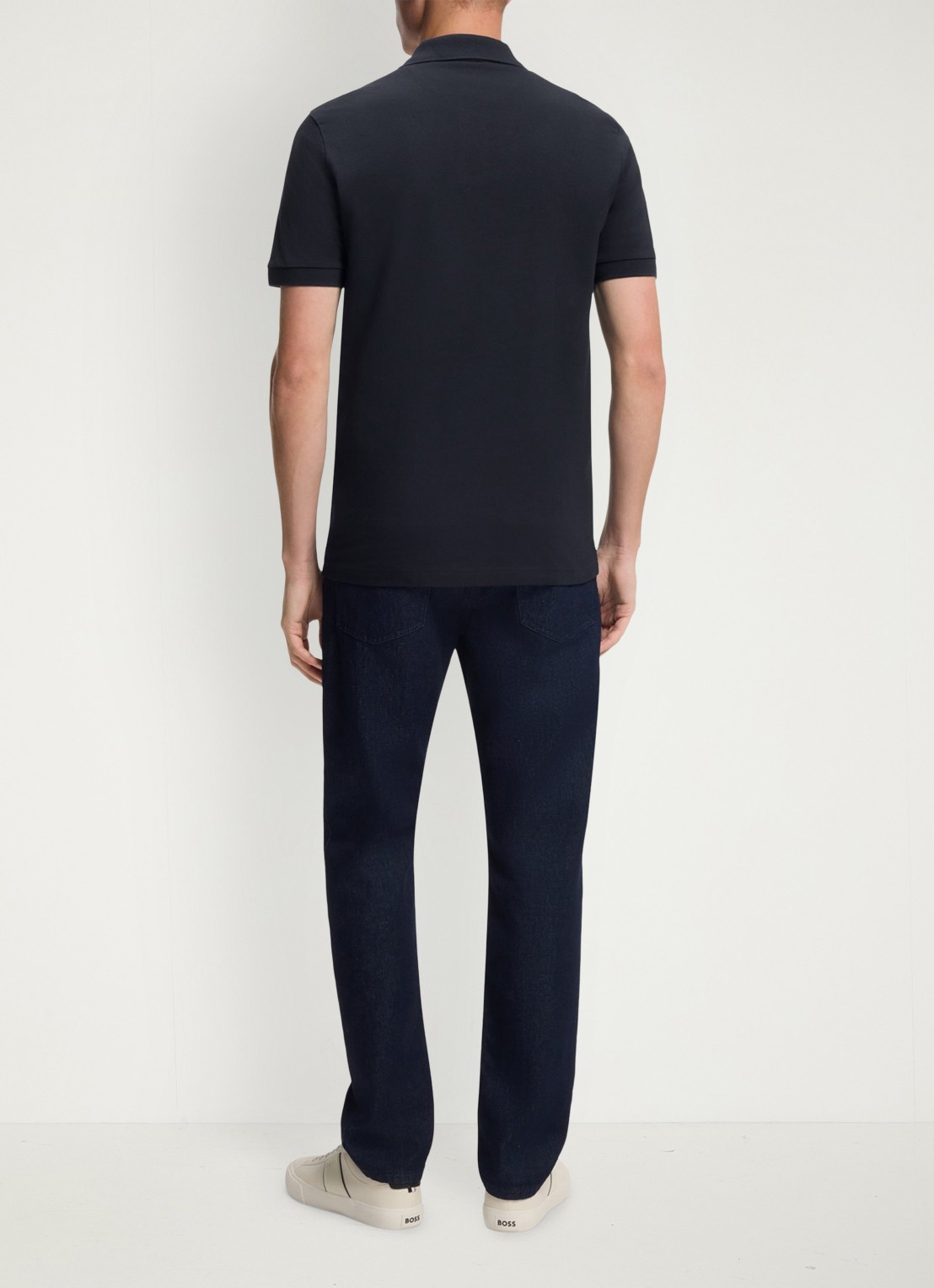 BOSS Slim-fit polo van stretchkatoen met logopatch - achterkant 6 donkerblauw