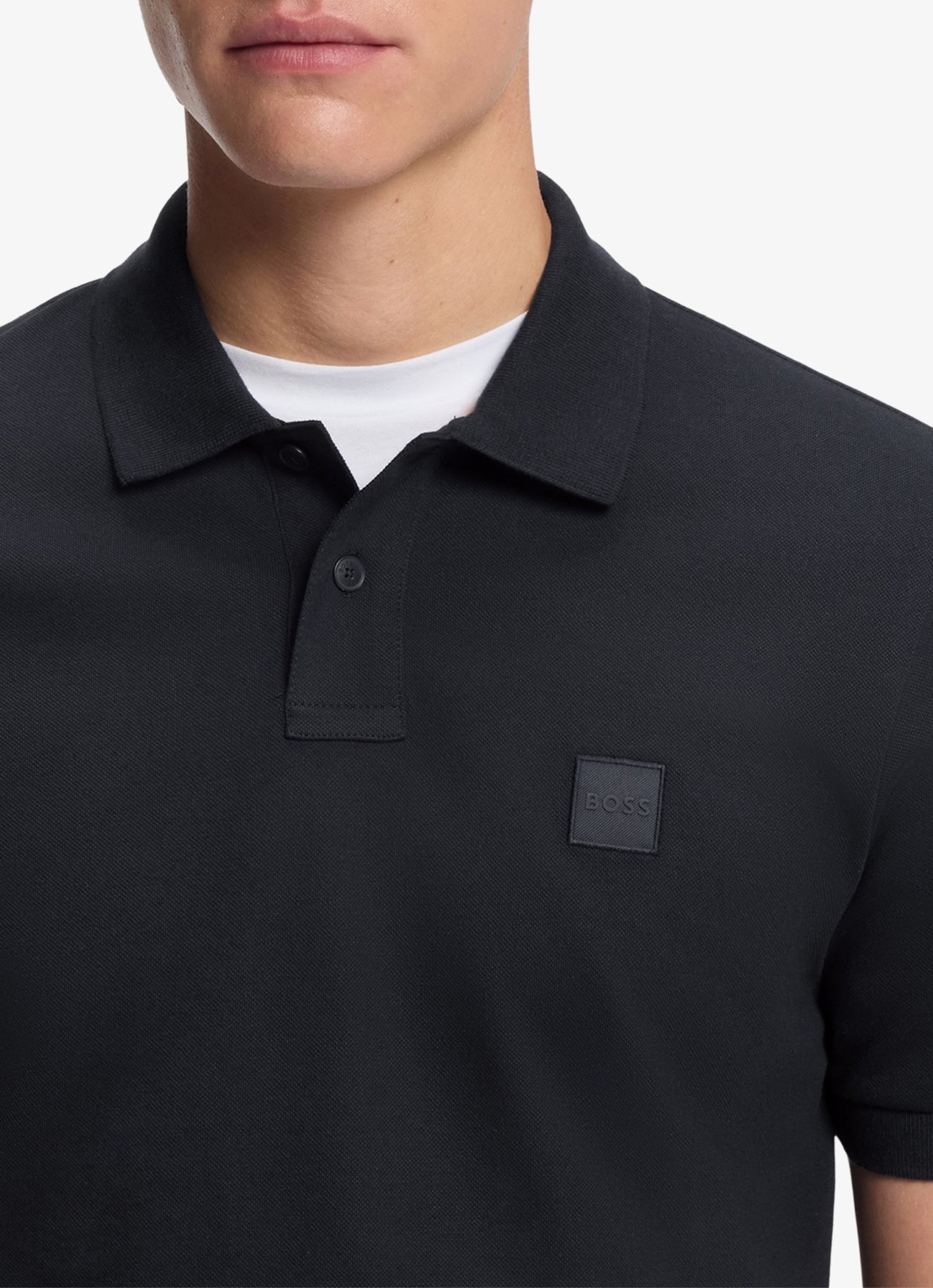BOSS Slim-fit polo van stretchkatoen met logopatch - detail 3 donkerblauw