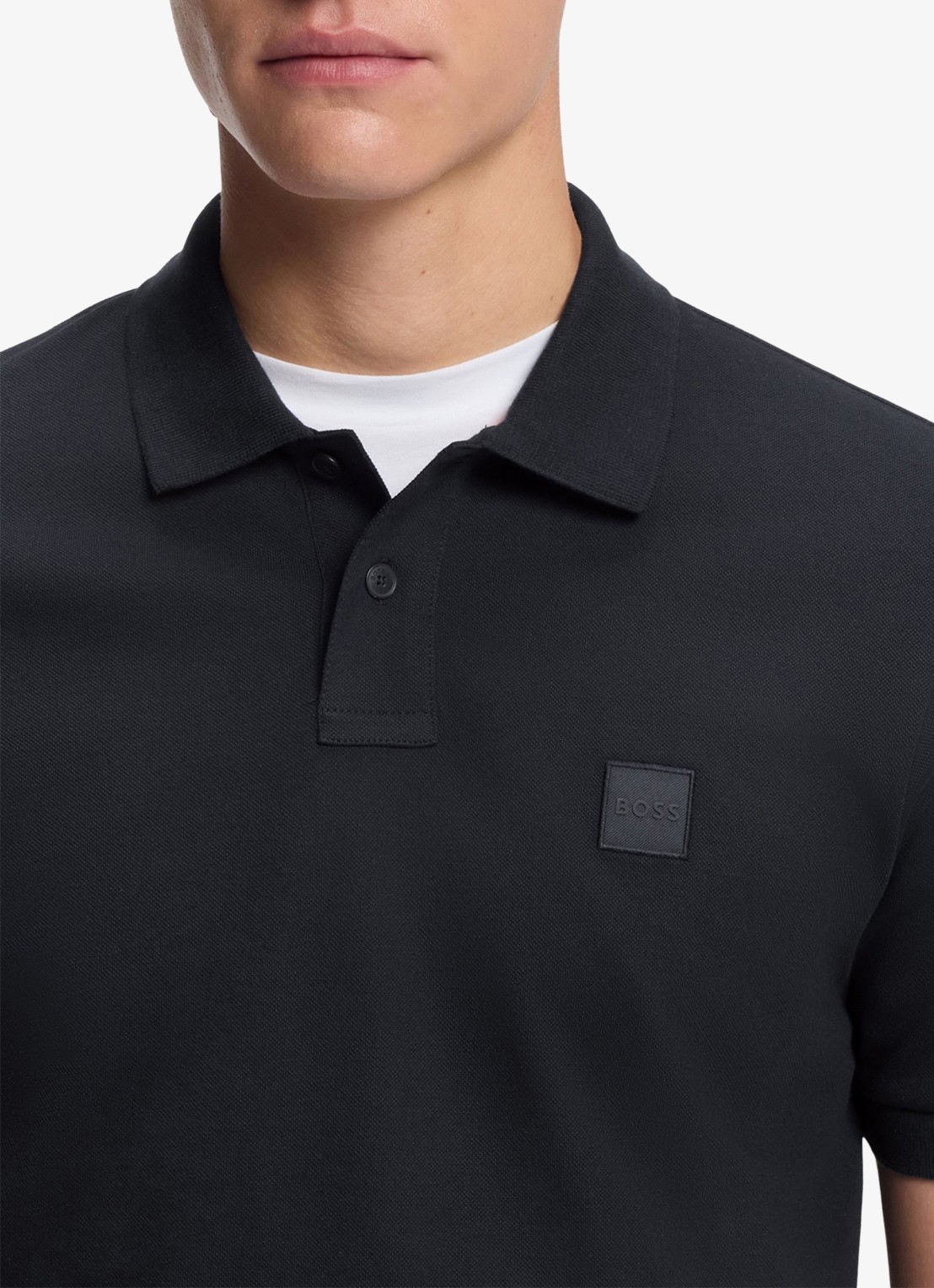 BOSS Slim-fit polo van stretchkatoen met logopatch - detail 3 donkerblauw