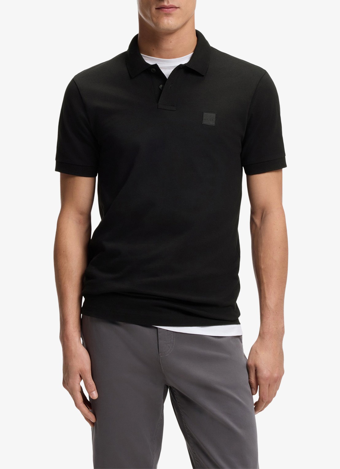 BOSS Slim-fit polo van stretchkatoen met logopatch - detail 3 zwart