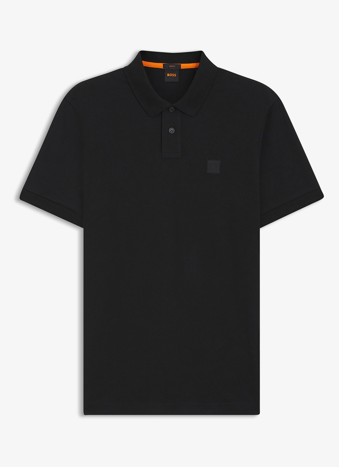 BOSS Slim-fit polo van stretchkatoen met logopatch - voorkant zwart