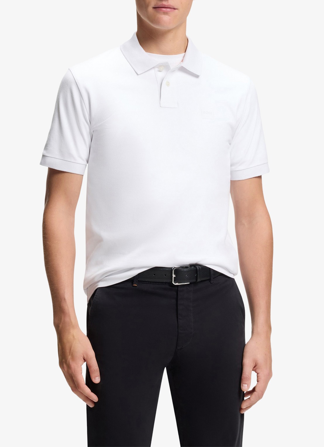 BOSS Slim-fit polo van stretchkatoen met logopatch - detail 4 wit
