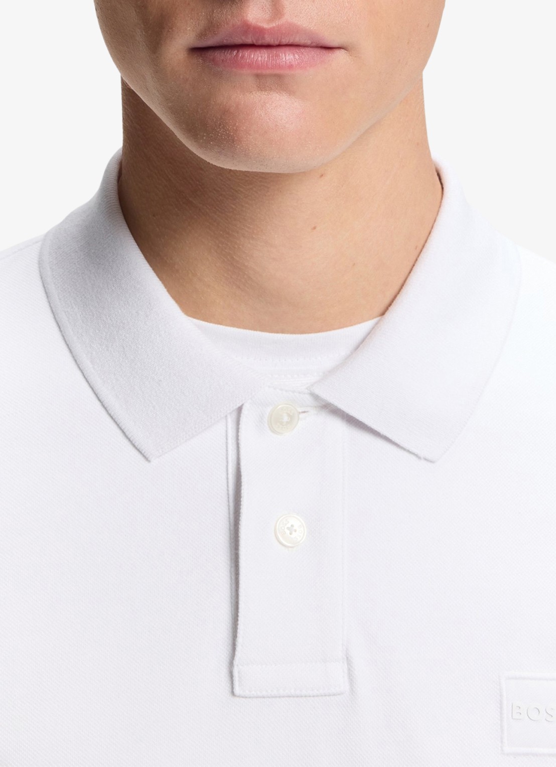BOSS Slim-fit polo van stretchkatoen met logopatch - detail 3 wit